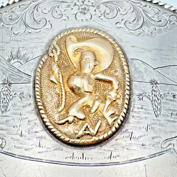 McCabe Silversmiths Other - Sterling Silver 10K Gold Belt Buckle Vintage John McCabe Rodeo Western 86g